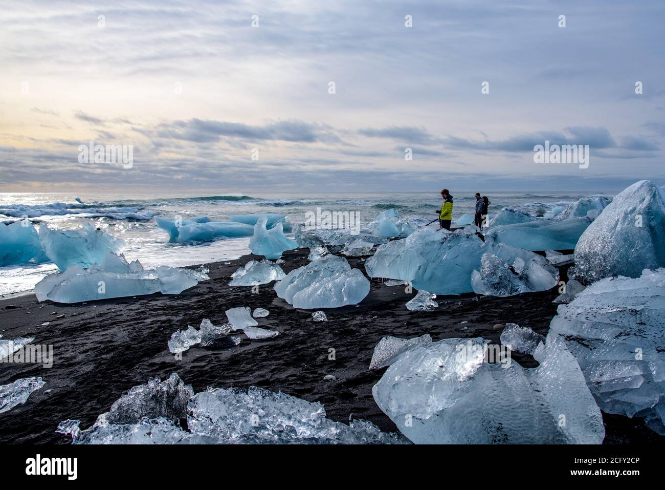 Icebergs sur Diamond Beach, Islande Banque D'Images