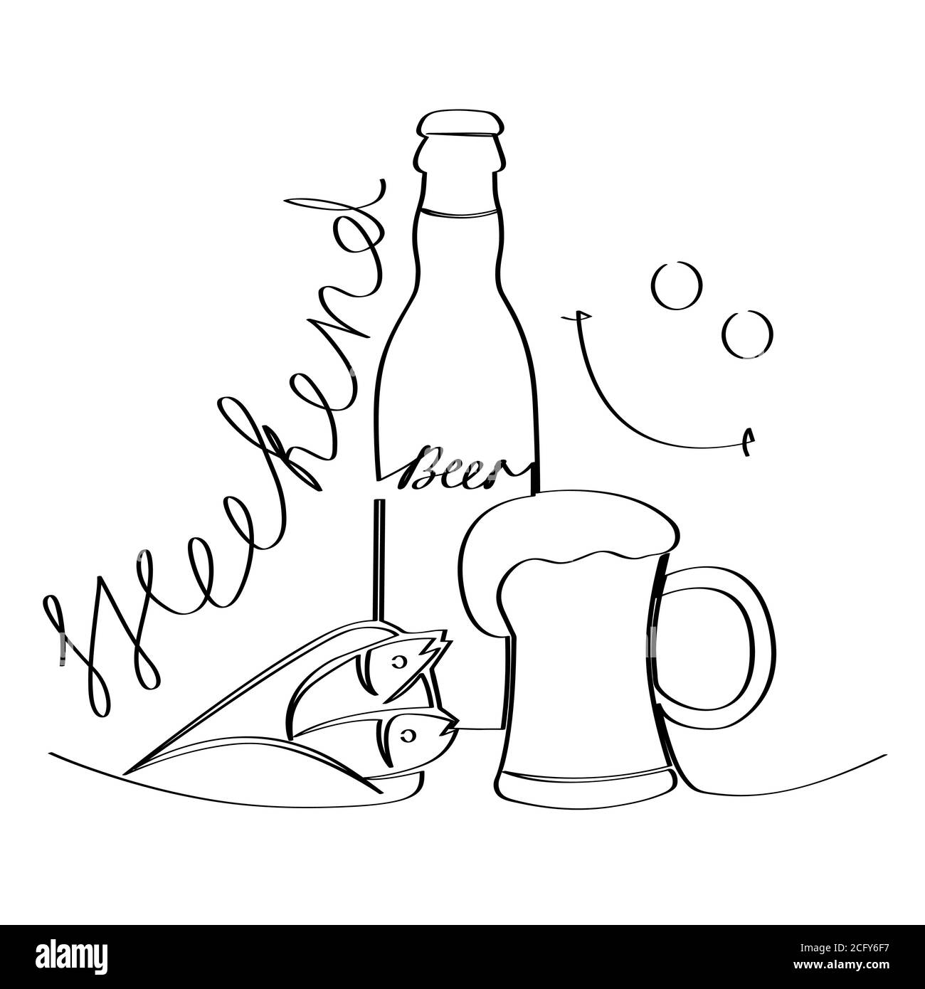 Bière et poisson pour le week-end. Illustration du vecteur de stock isolé. Illustration de Vecteur