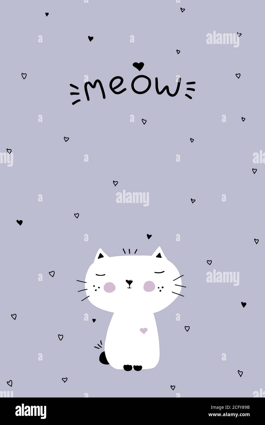 Une Jolie Carte Postale Avec Un Chat Couvant Assis Avec Ses Yeux Fermes Entoure De Coeurs Image Vectorielle Stock Alamy
