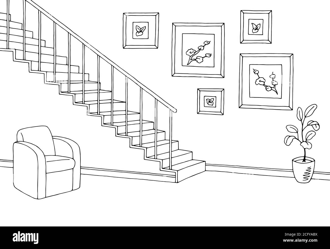 Escalier graphique de couloir noir blanc intérieur esquisse illustration vecteur Illustration de Vecteur