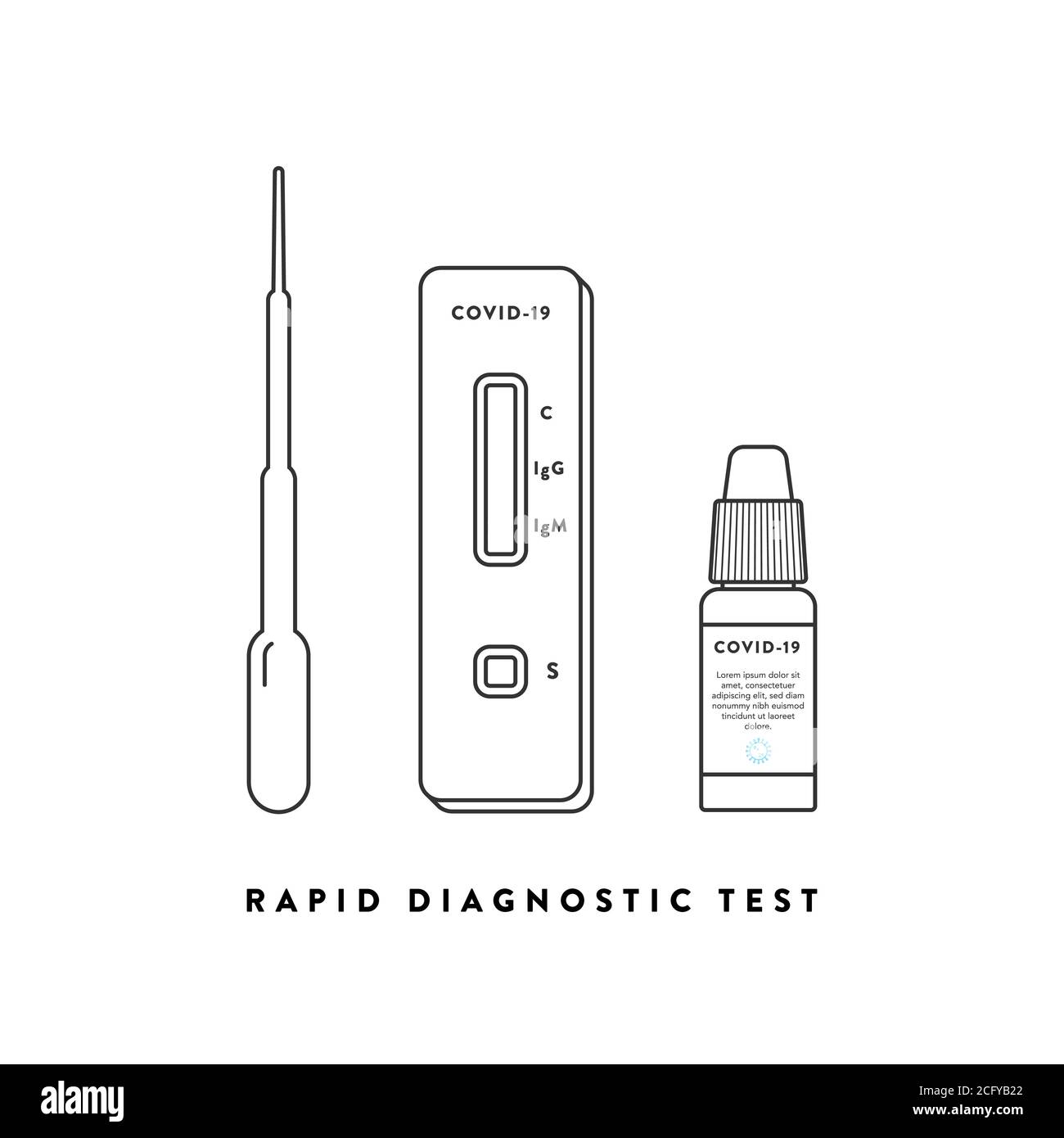 Dispositif de test de diagnostic rapide du coronavirus. Kit de test rapide Covid-19. Concept de pandémie. Illustration vectorielle, conception plate Illustration de Vecteur