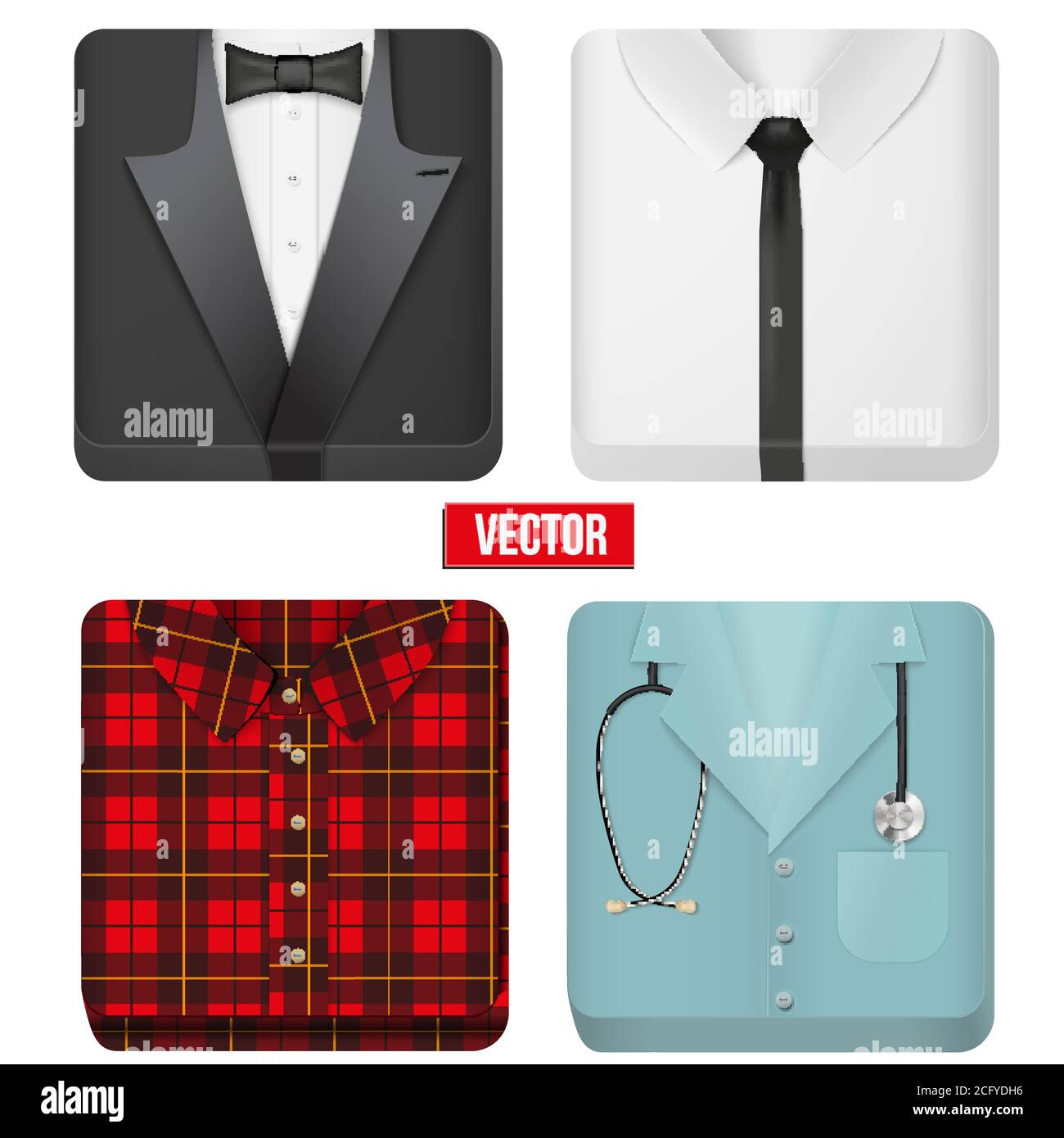 Premium Icons blanc chemise, tuxedo, docteur et village homme tissu. Illustration de Vecteur
