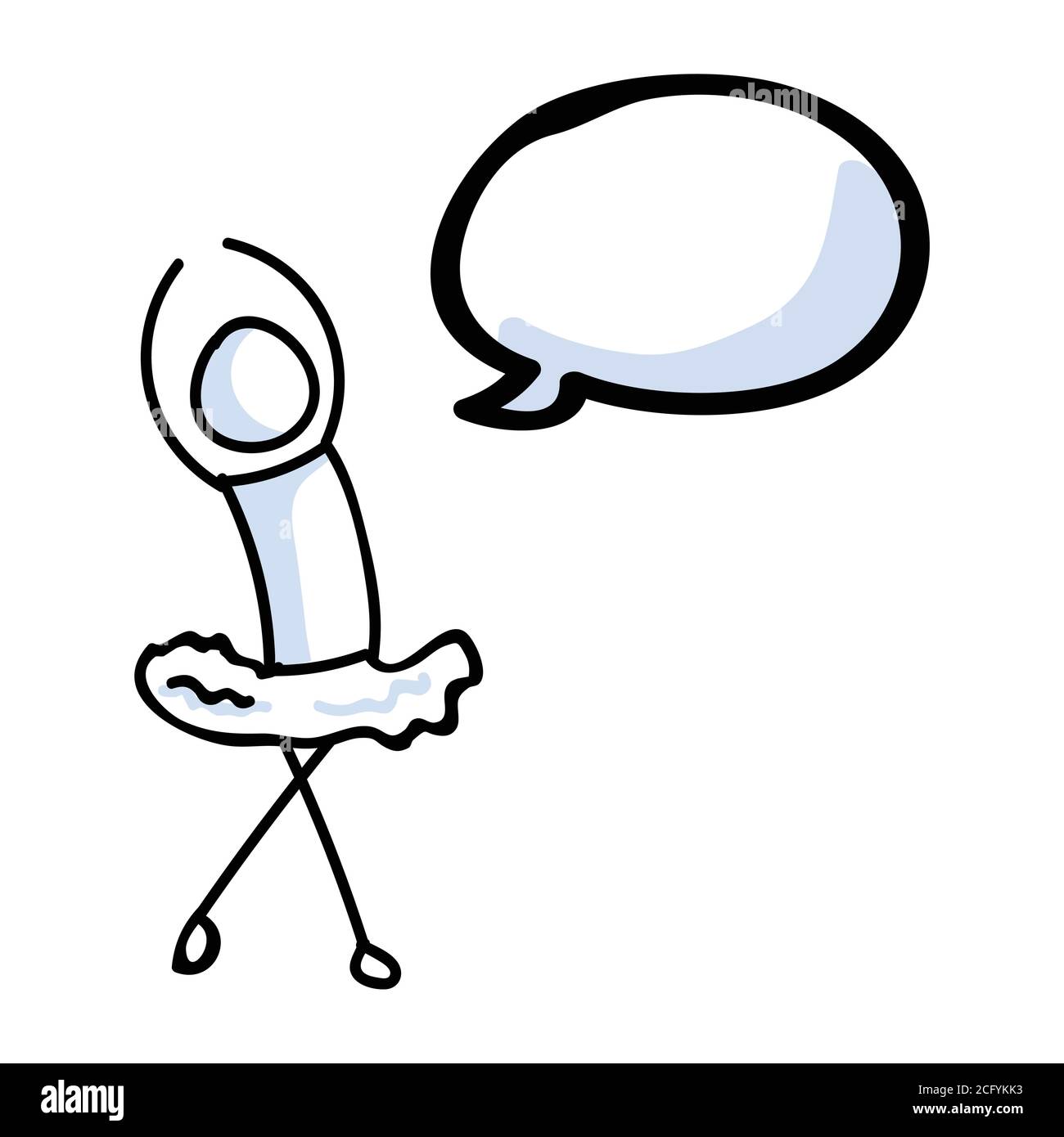 Danseur de ballet stickman dessiné à la main avec concept de bulle de parole. Simple contour ballerina figure doodle icône clipart. Pour un studio de danse ou un théâtre Illustration de Vecteur