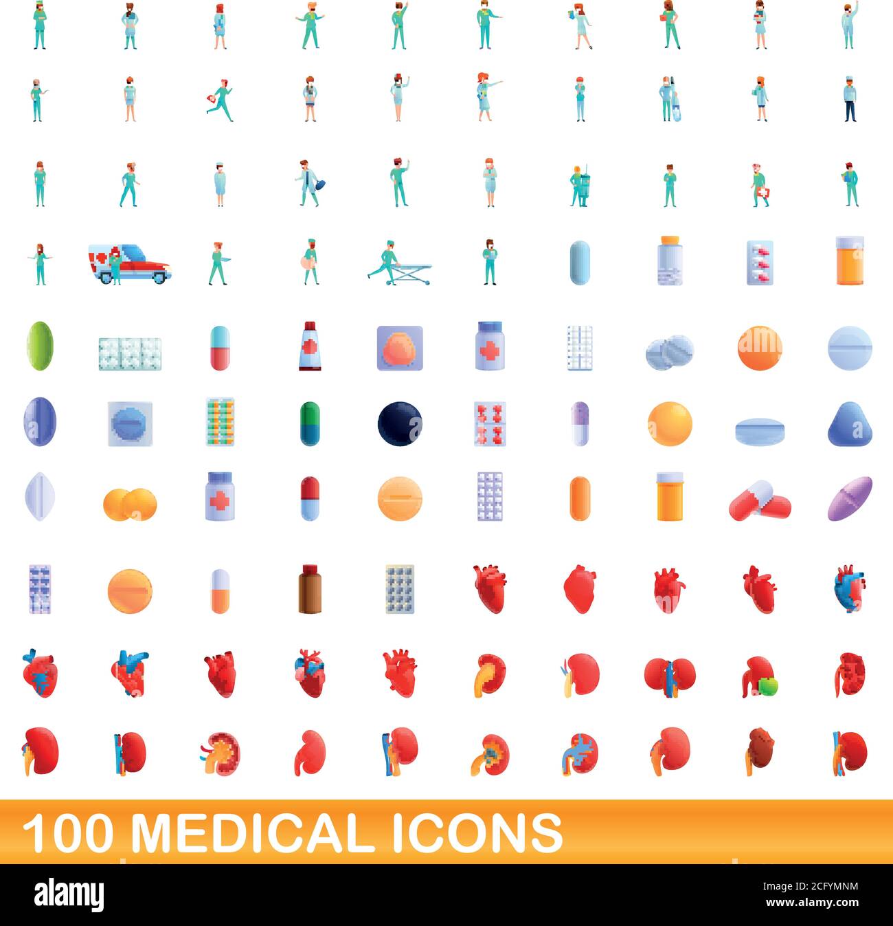 100 medical icons set. Cartoon illustration de 100 icônes vector set médical isolé sur fond blanc Illustration de Vecteur