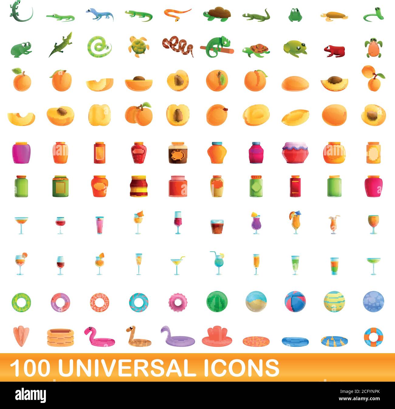 100 icônes universelles set. Cartoon illustration de 100 icônes universelles vector set isolé sur fond blanc Illustration de Vecteur
