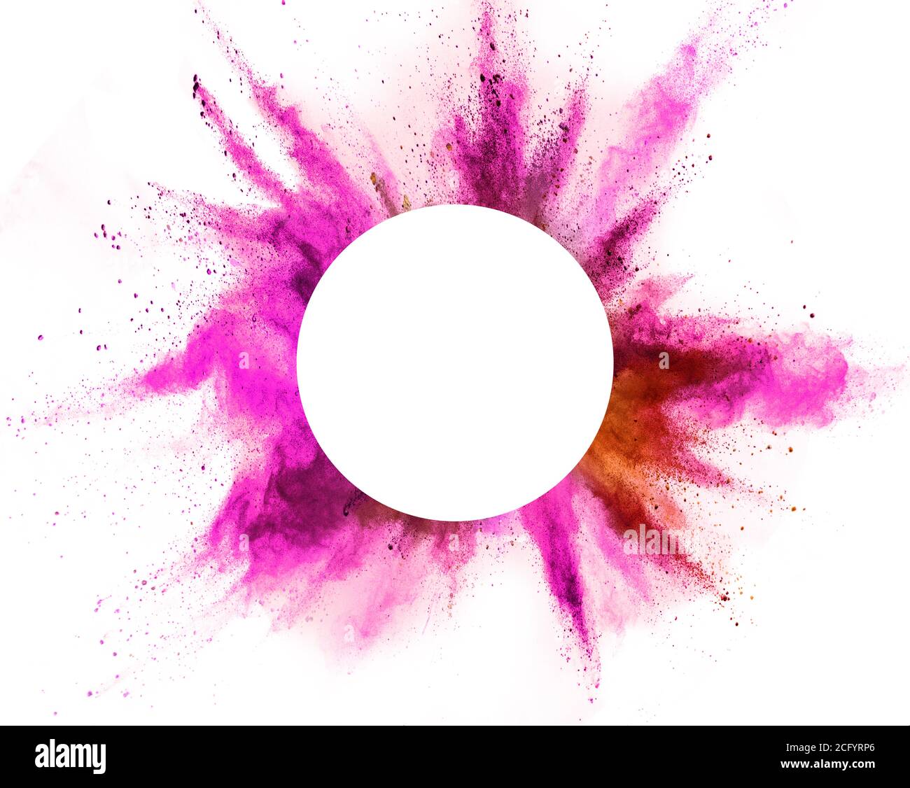 Explosion de poudre rose isolée sur fond blanc. Arrière-plan abstrait de couleur Banque D'Images