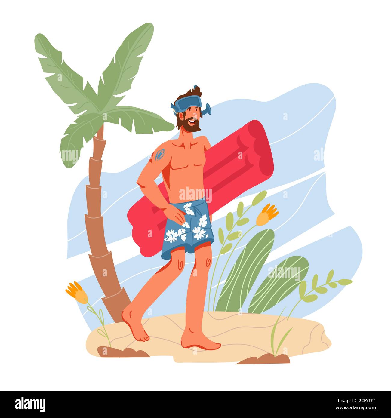 Nageur à la plage d'été. Sports nautiques. Illustration de Vecteur