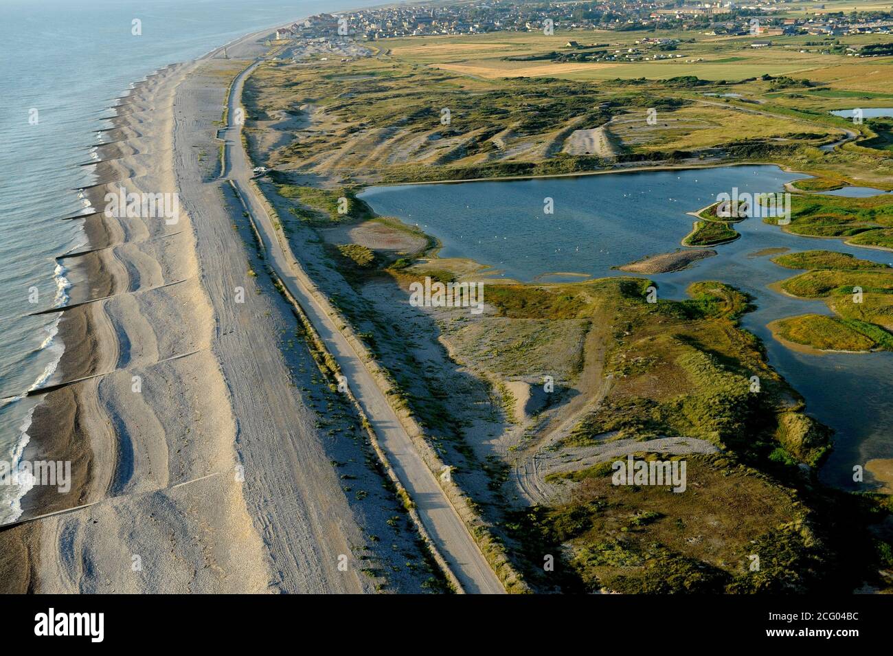 France, somme, la route Blanche, entre Ault et Cayeux (vue aérienne) Banque D'Images