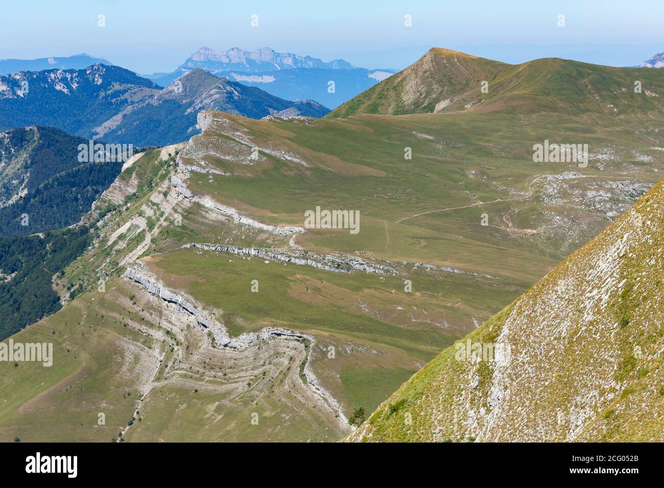 France, Drôme, Parc naturel régional du Vercors, vallée de Jarjatte, pâturages de montagne vers le Col de la Croix Banque D'Images