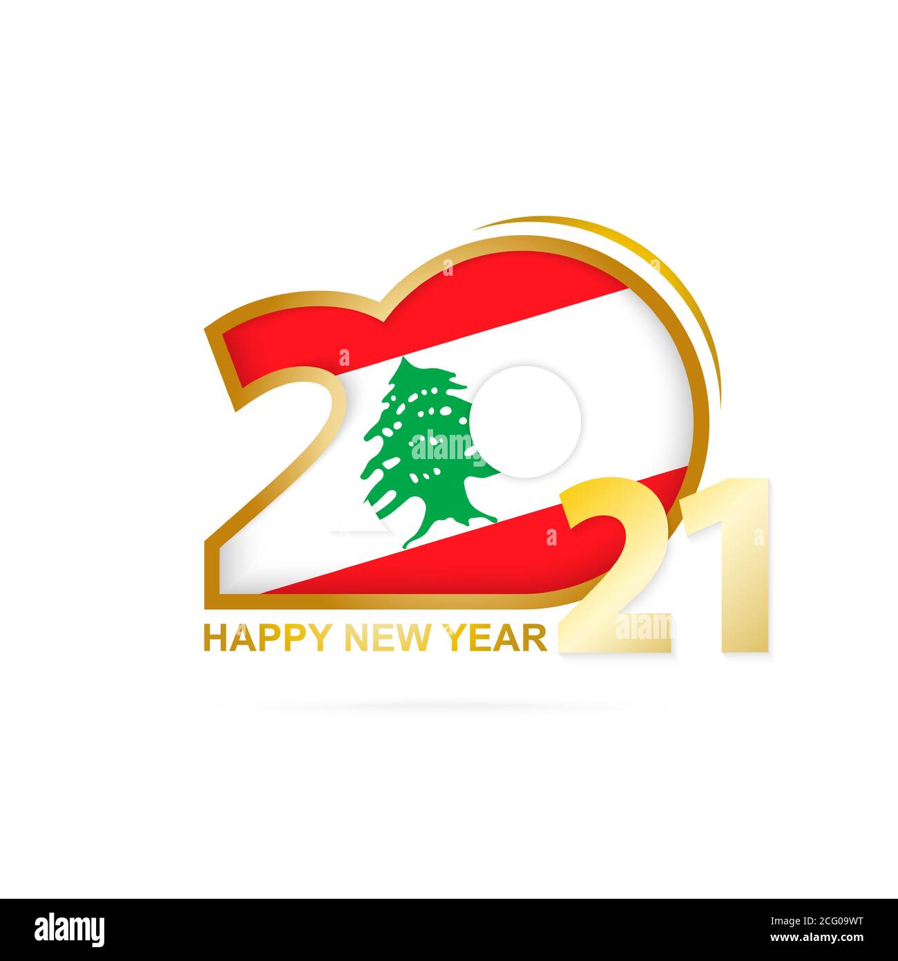 Année 2021 avec modèle de drapeau libanais. Bonne année de conception. Illustration de Vecteur
