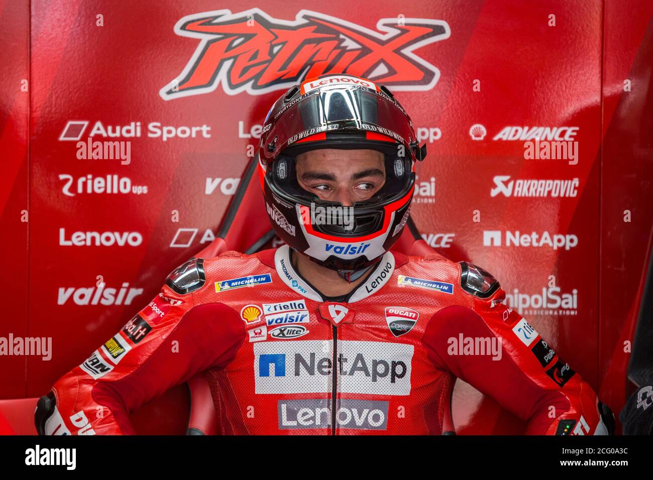 Danilo Petrucci (équipe Ducati) lors de la séance d'entraînement MotoGP du Championnat du monde MotoGP 2019, HJC Helmets Motorrad Grand Prix Deutschland, à Sachsenring, Allemagne, le 5 juillet 2019 Banque D'Images