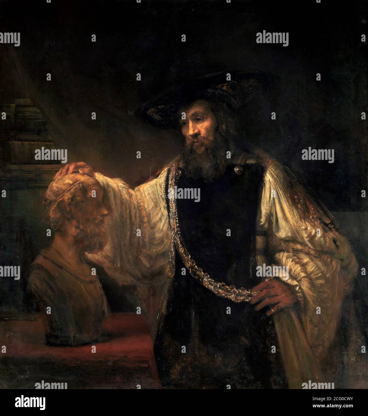 Aristote avec un buste. D'Homer par Rembrandt van Rijn (1606-1669), huile sur toile, 1653 Banque D'Images