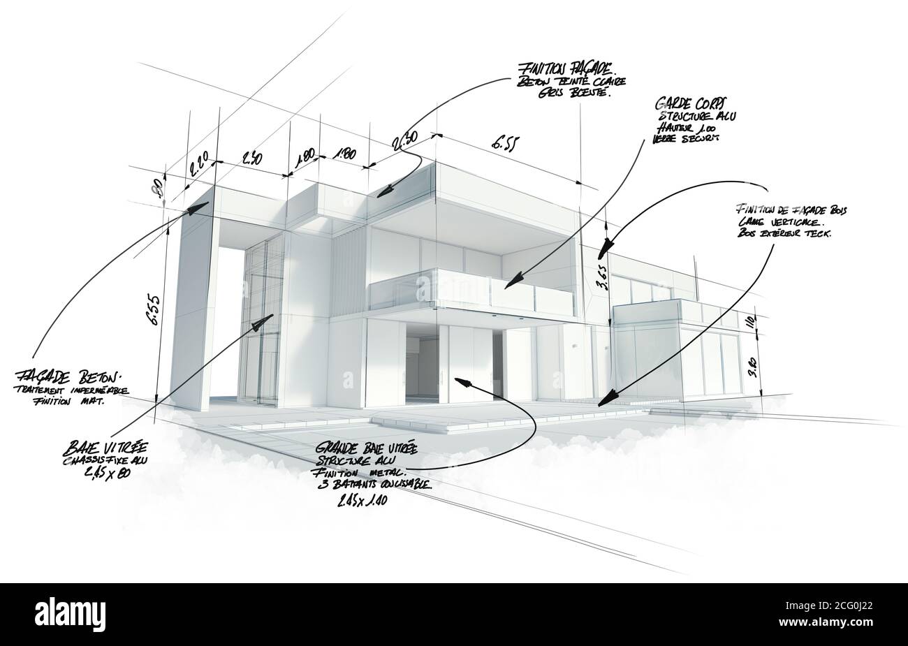 Rendu 3D d'un projet d'architecture haut de gamme moderne Banque D'Images