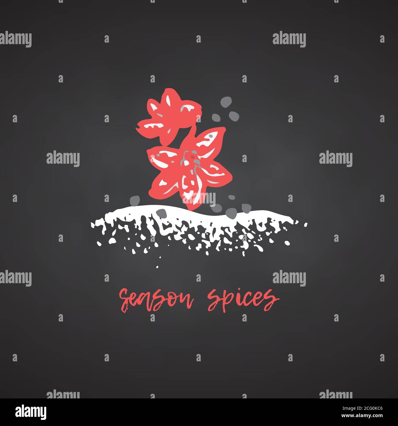 Carte de Noël et de nouvel an dessinée à la main avec symbole d'icône de Noël étoile d'épices anis et inscription de salutation calligraphique. Tableau noir Illustration de Vecteur