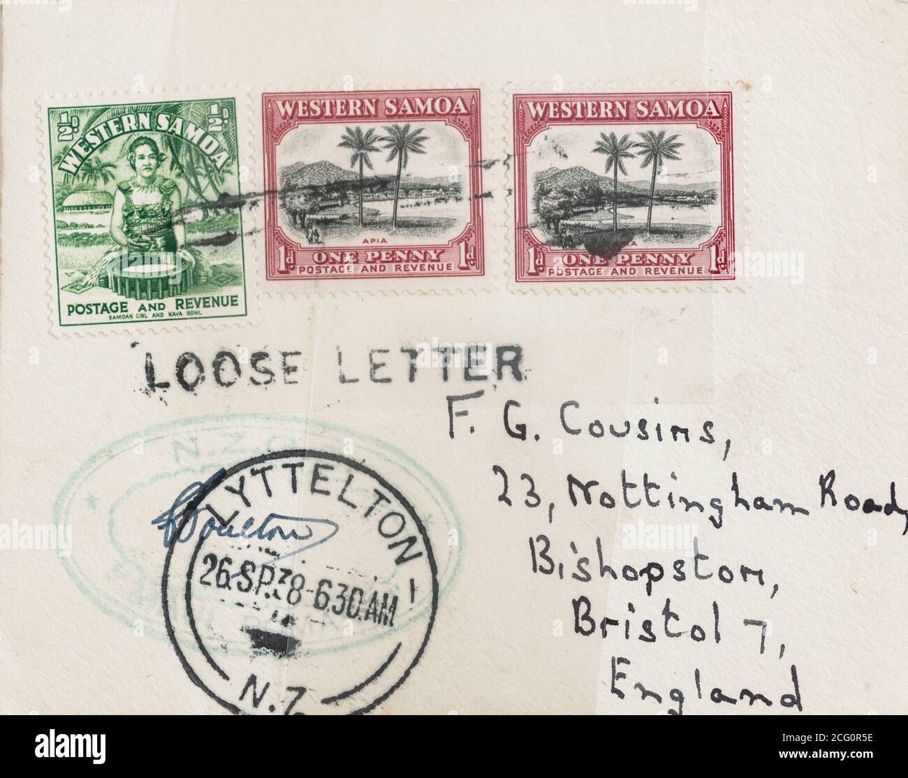 WESTERN Samoan 1935 illustrations sur les lettres de navire Banque D'Images