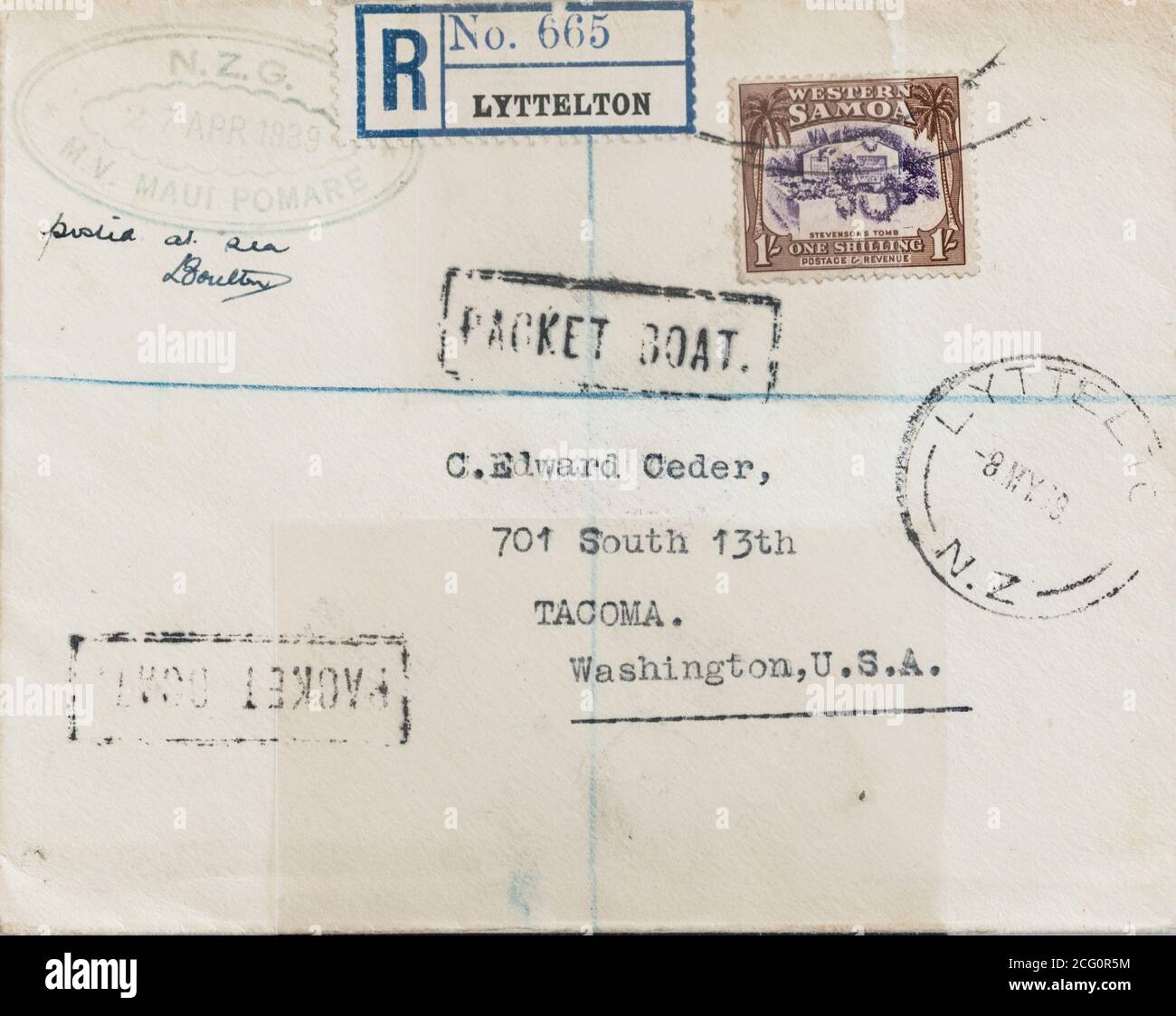 WESTERN Samoan 1935 illustrations sur les lettres de navire Banque D'Images