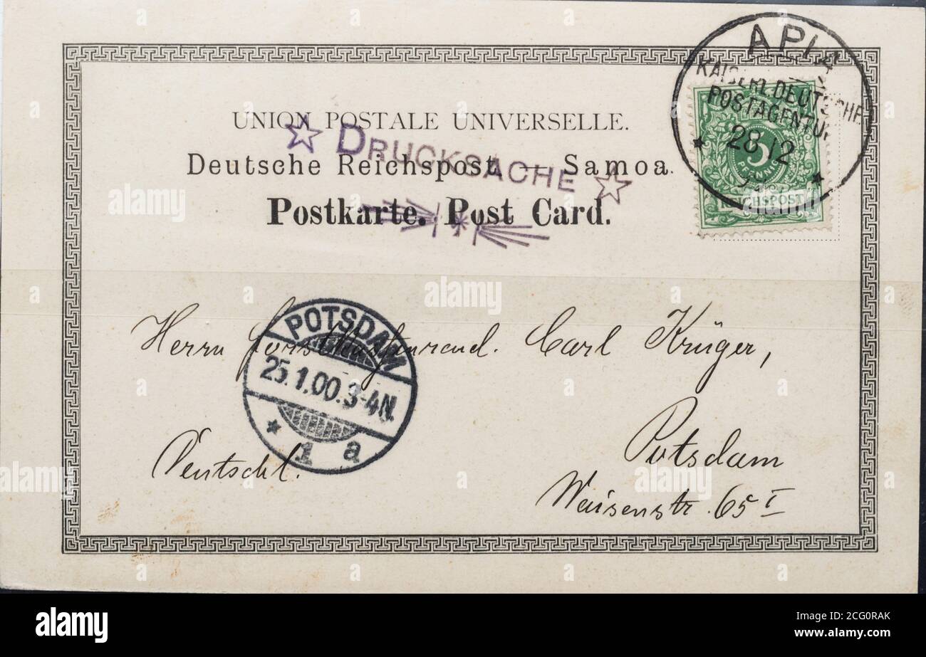 Carte postale de l'Agence postale allemande des Samoa datant de 1899 Banque D'Images