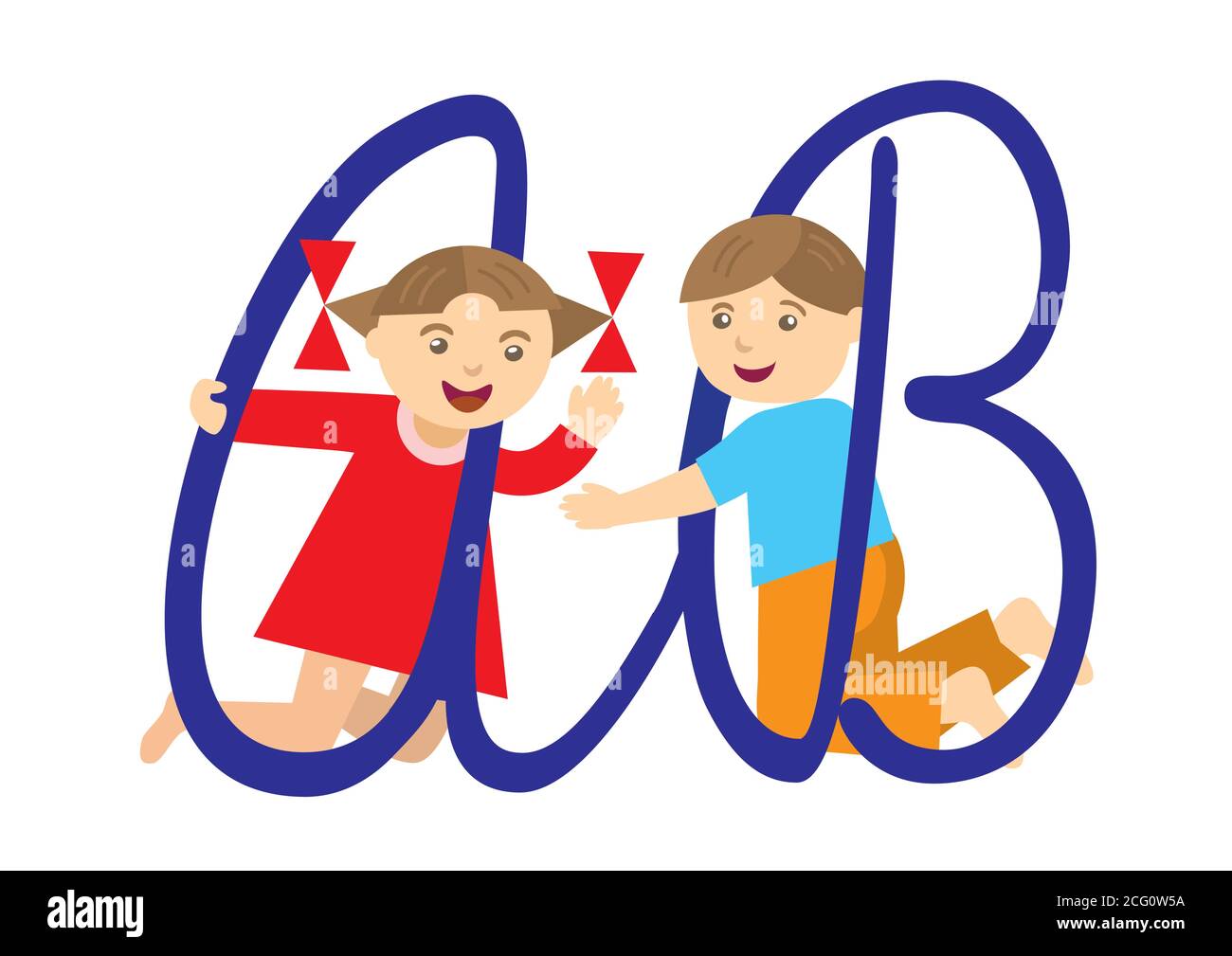 Enfants et alphabet. Petit garçon et fille avec des lettres.Vector disponibles Illustration de Vecteur