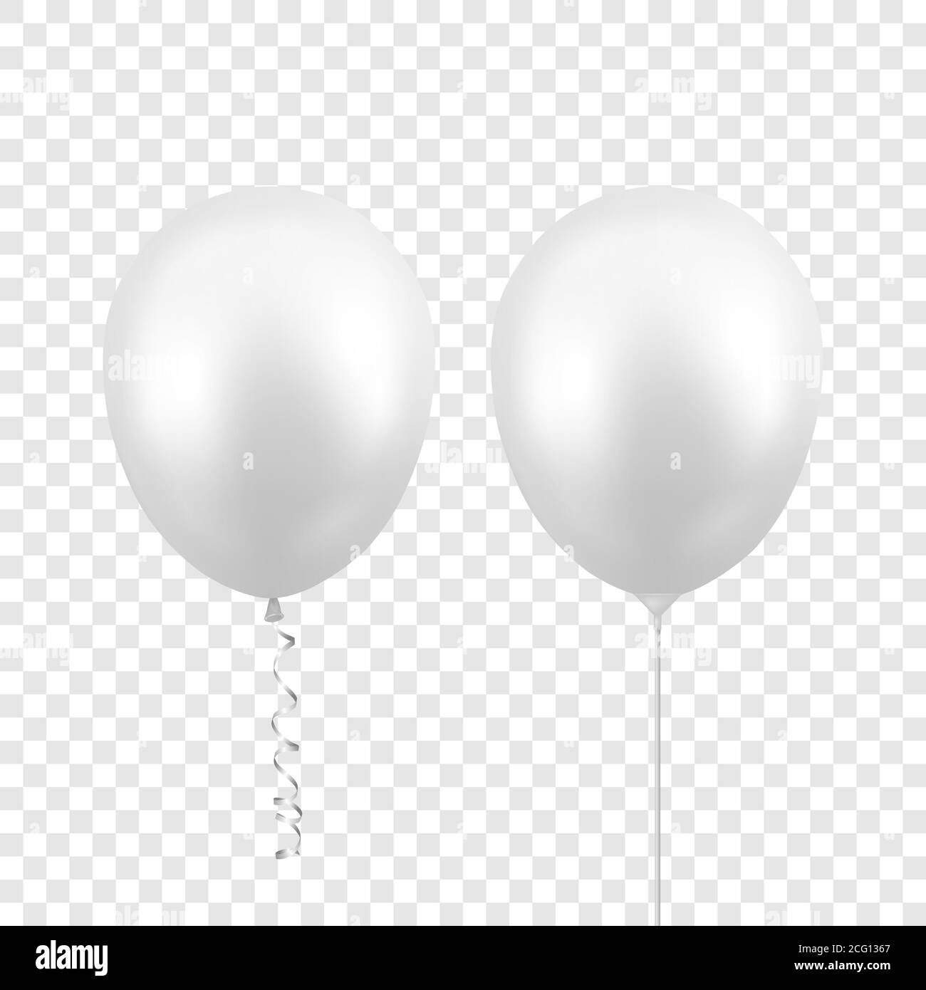 Vector 3d Realistic White Balloon with Ribbon and Plastic Stick Holder Set Closeup isolé on Tramsparent Background. Modèle de conception d'hélium Illustration de Vecteur