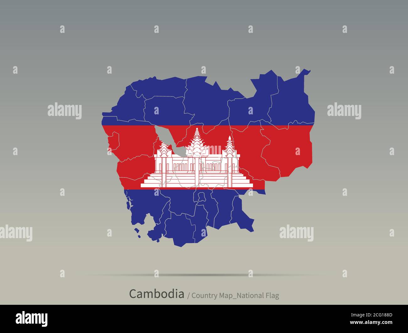 Drapeau du Cambodge isolé sur la carte. Carte et drapeau des pays asiatiques. Illustration de Vecteur