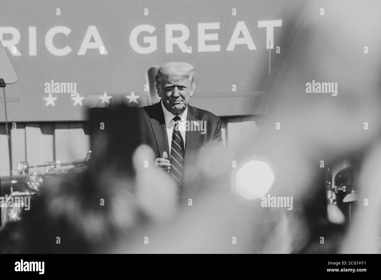 Le 45e président des États-Unis Donald J. Trump parle lors d'un événement à Old Forge, Pennsylvanie, où il a clamé son adversaire Joe Biden qui est de la région. Banque D'Images