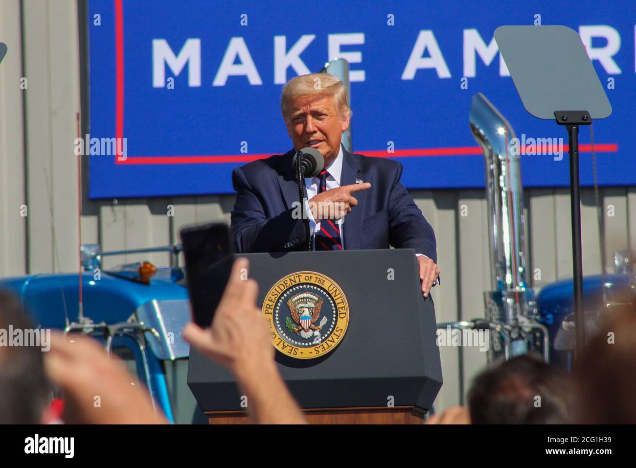 Le 45e président des États-Unis Donald J. Trump parle lors d'un événement à Old Forge, Pennsylvanie, où il a clamé son adversaire Joe Biden qui est de la région. Banque D'Images