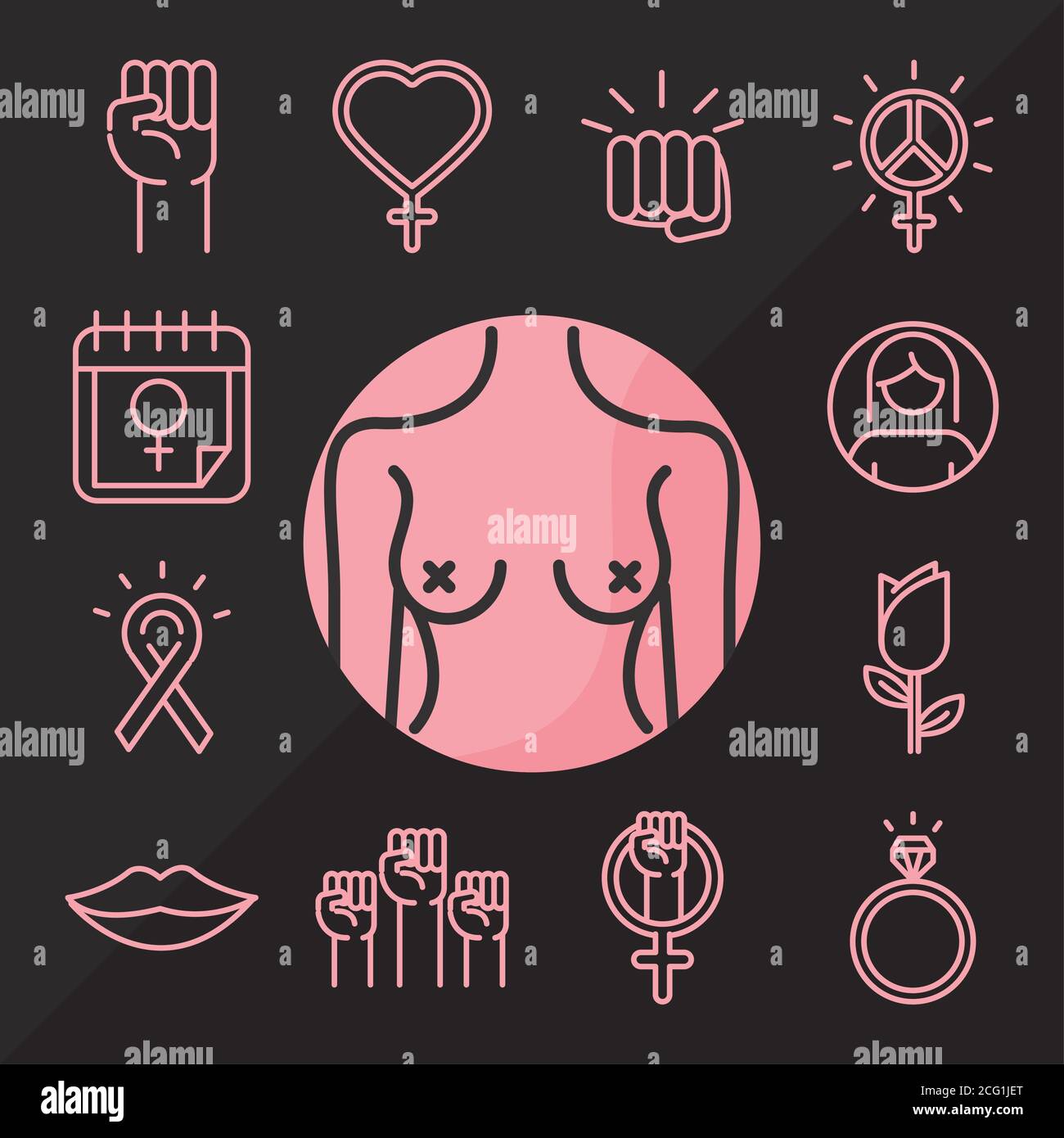 femism mouvement icône, puissance femmes droits pictogramme ligne icônes ensemble illustration vectorielle Illustration de Vecteur