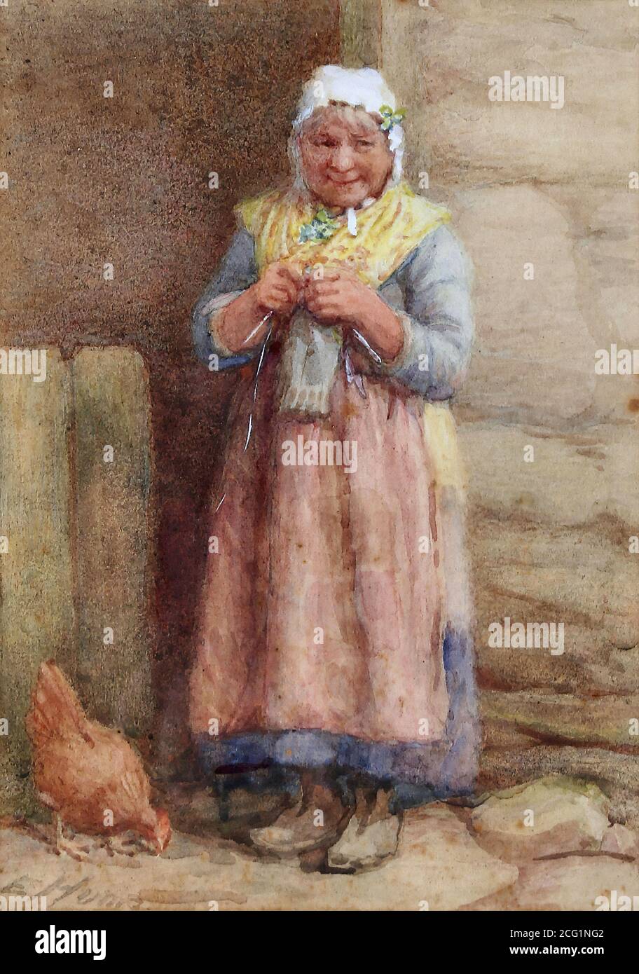 Hume Edith - Saint Patrick's Day an Old Lady Knitting - British School - 19e siècle Banque D'Images