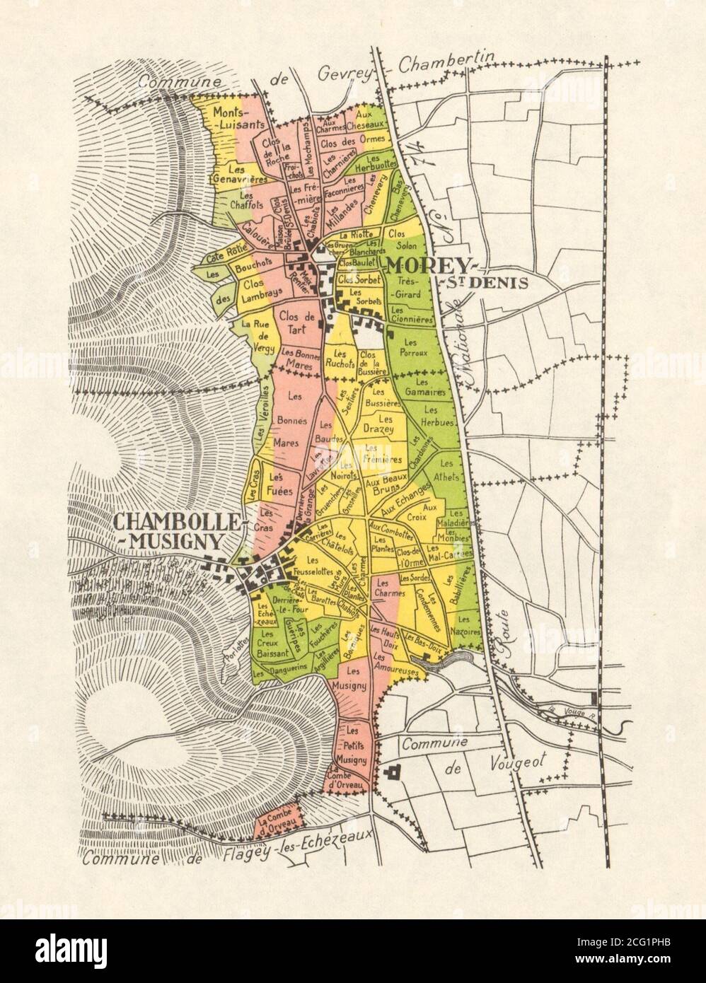 BOURGOGNE BOURGOGNE CARTE DES VIGNOBLES Chambolle-Musigny Morey-St-Denis RODIER 1948 Banque D'Images