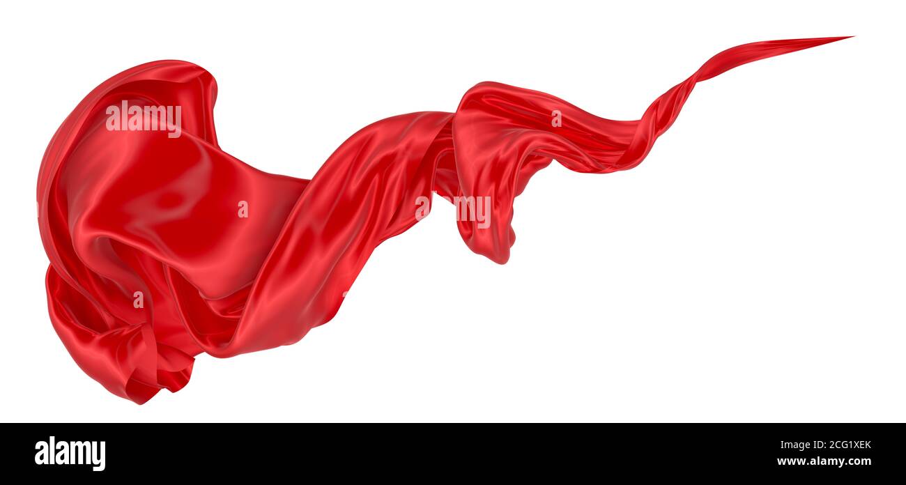 Magnifique tissu fluide volant dans le vent. Soie ondulée rouge ou satin. Elément abstrait pour la conception. Image de rendu 3D. Image isolée sur un fond blanc Banque D'Images