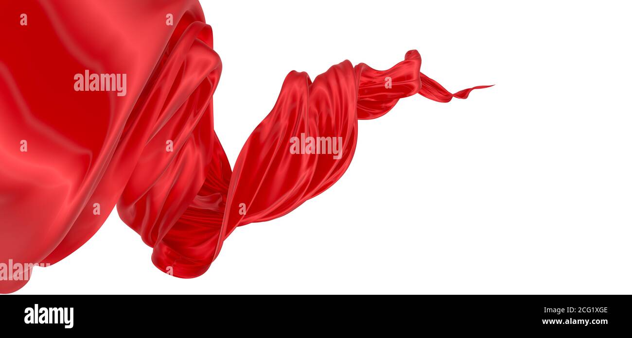 Magnifique tissu fluide volant dans le vent. Soie ondulée rouge ou satin. Elément abstrait pour la conception. Image de rendu 3D. Image isolée sur un fond blanc Banque D'Images