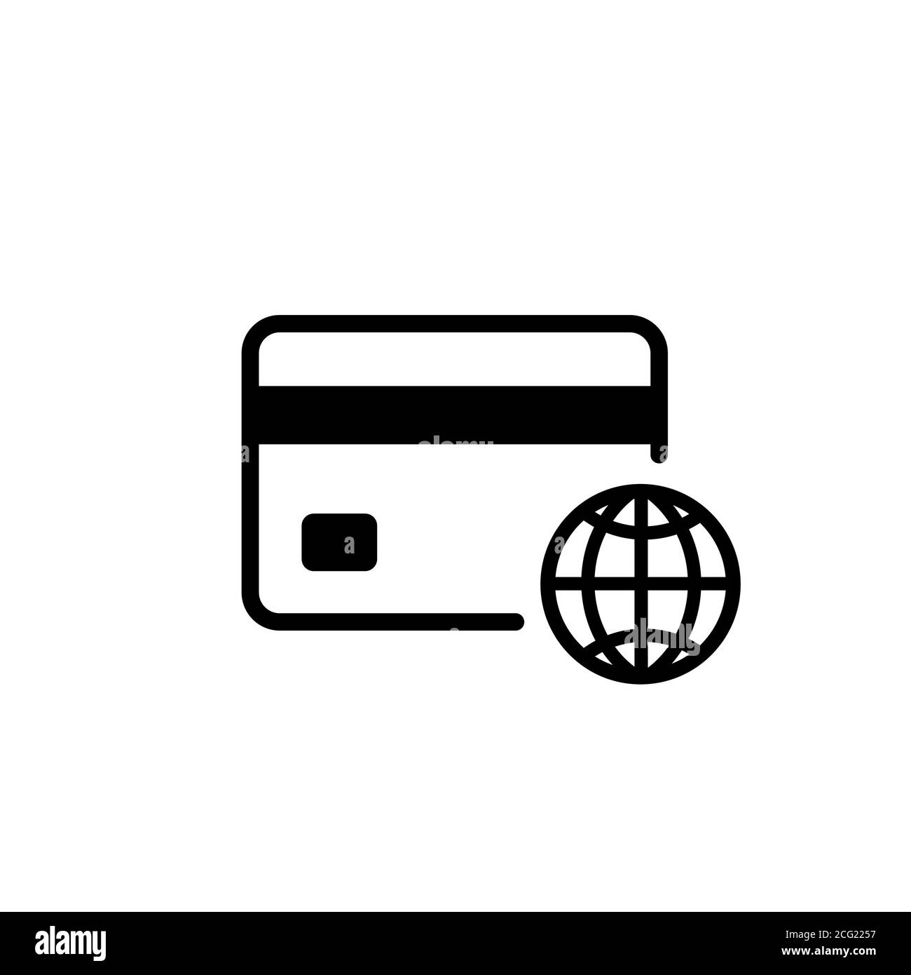 Carte de crédit avec icône représentant un globe. Concept de transfert d'argent global. Services bancaires internationaux. Vecteur sur fond blanc isolé. SPE 10 Illustration de Vecteur