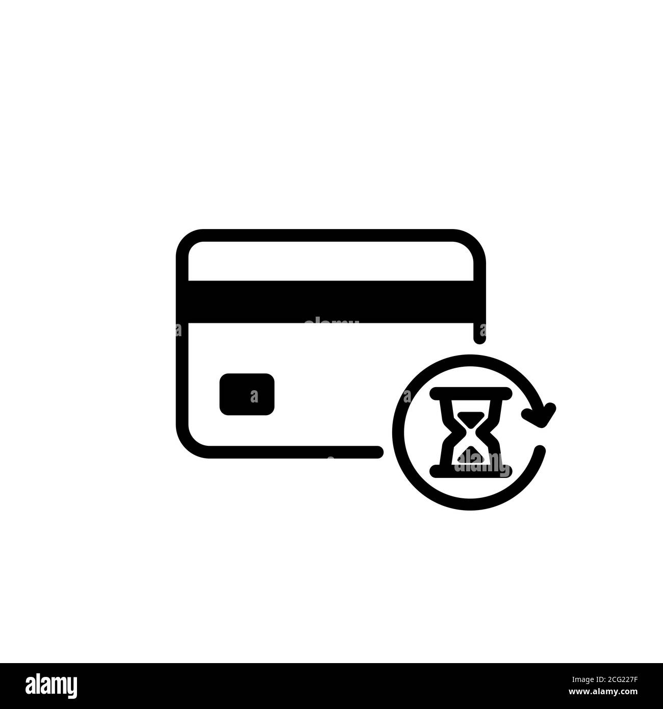 Icône de carte de crédit avec symbole de sablier. Concept de traitement. Vecteur sur fond blanc isolé. SPE 10 Illustration de Vecteur