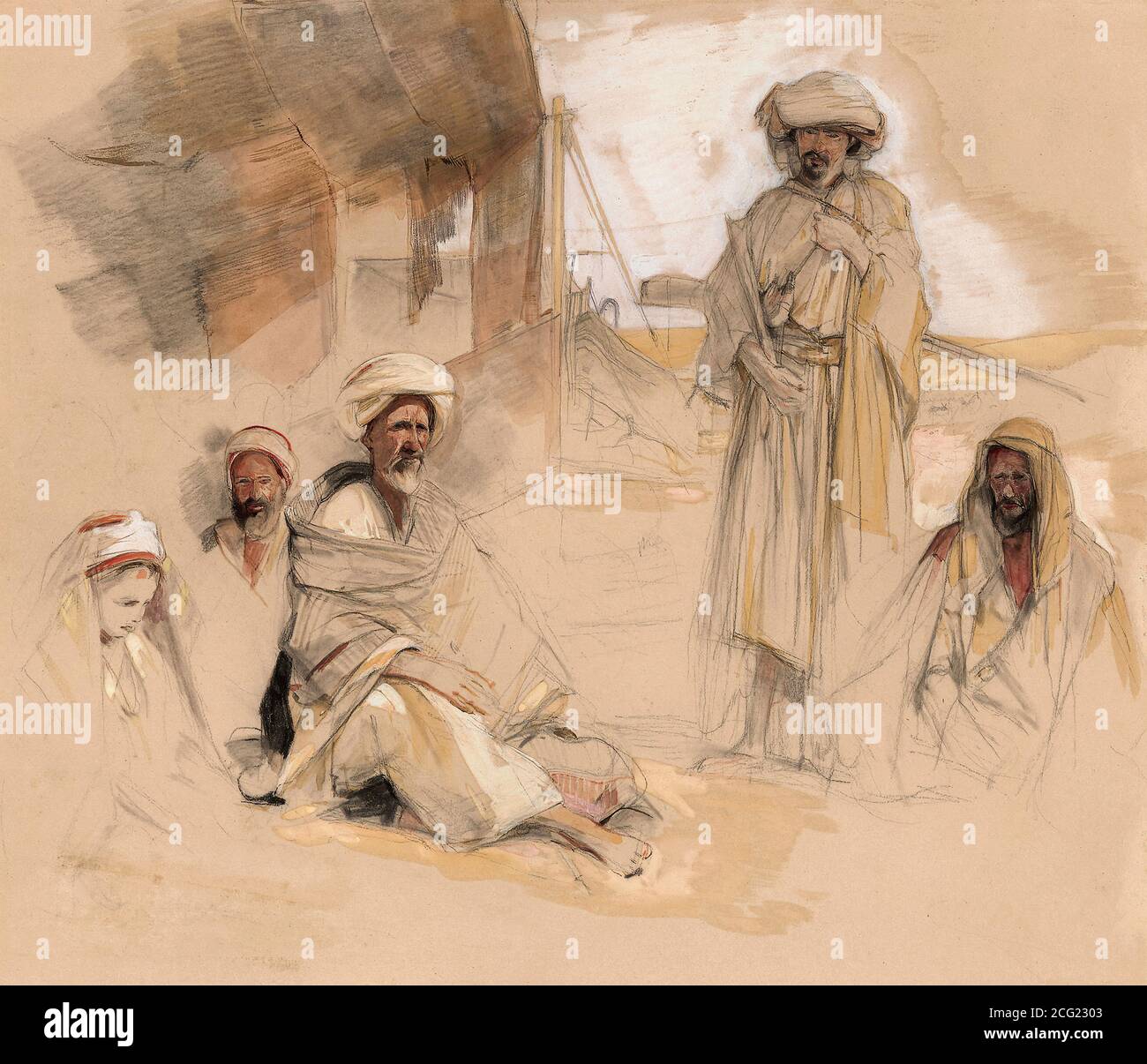 Lewis John Frederick - un campement bédouin à Gebel Tor Dans le désert du Sinaï - École britannique - 19e siècle Banque D'Images