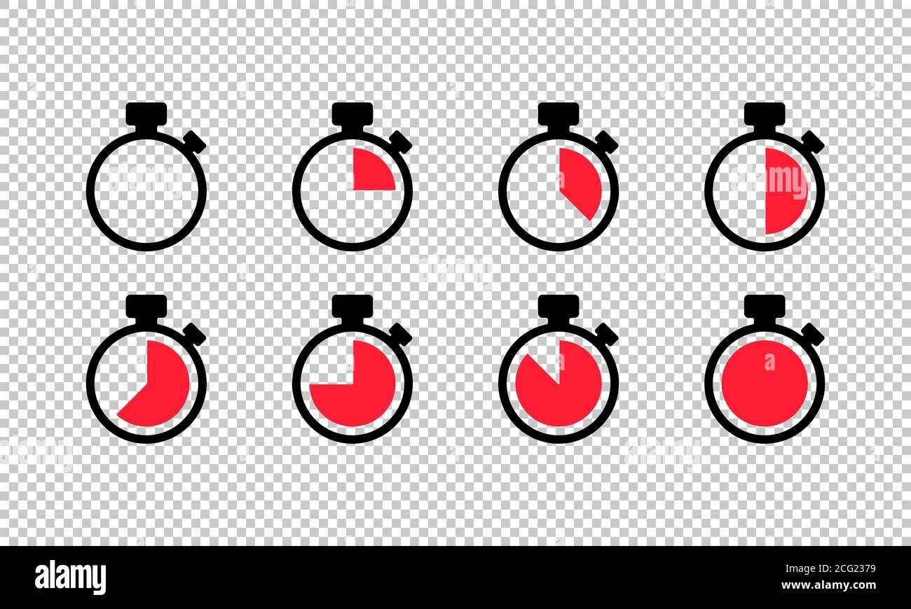 Icône de minuterie définie sur fond transparent. Symbole du chronomètre. Compte à rebours. Gestion du temps. Horloge. Icône de montre. Vecteur EPS 10. Illustration de Vecteur