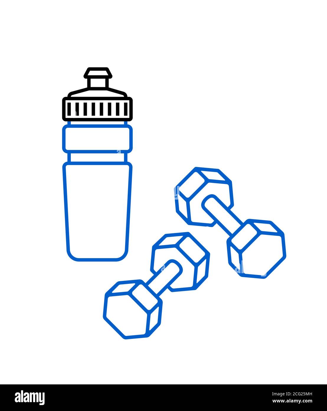Icône de bouteille d'eau de sport et d'haltères en blanc Illustration de Vecteur