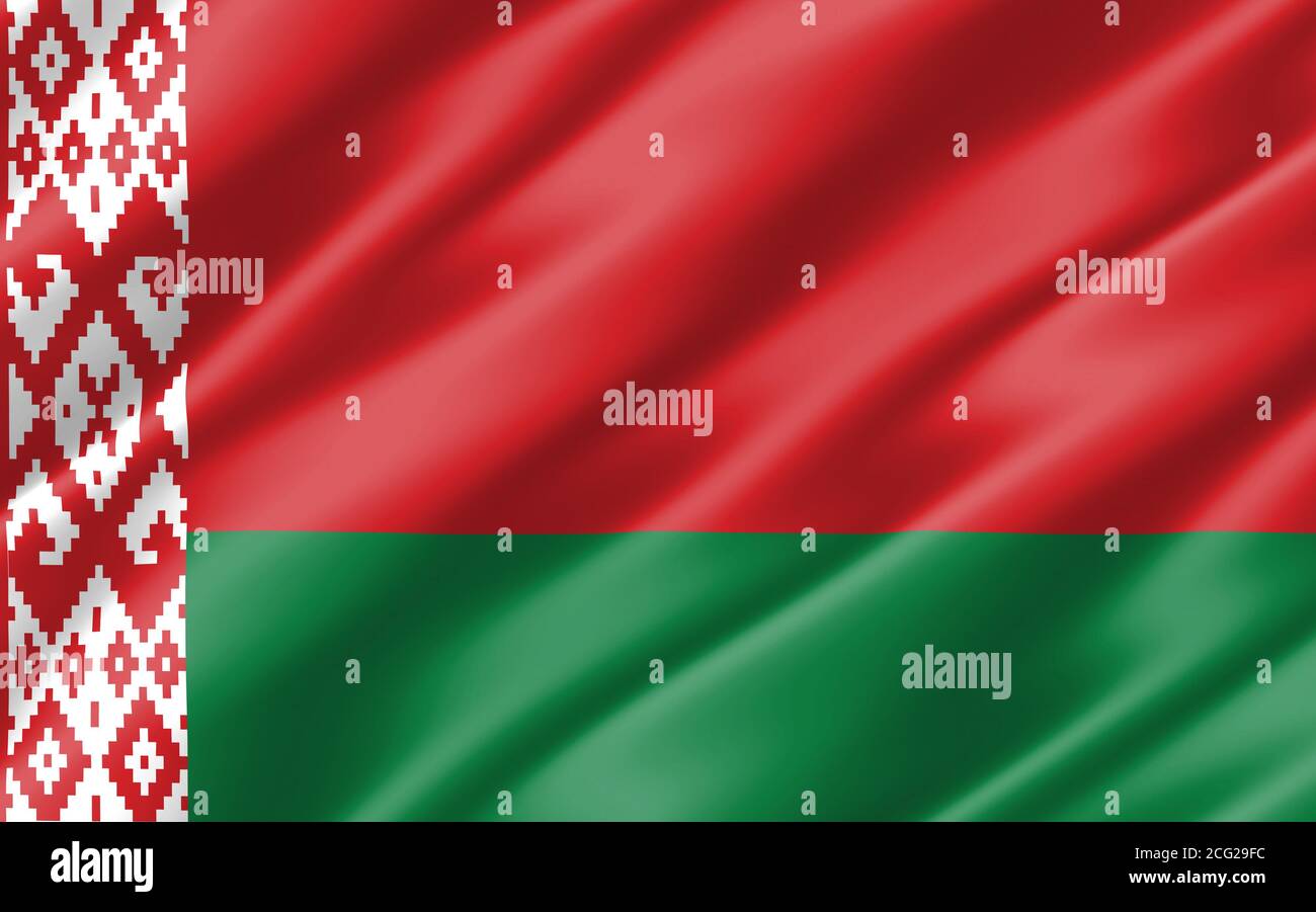 Drapeau ondulé en soie du motif de la Biélorussie. Illustration du drapeau biélorusse ondulée. Le drapeau rippé de la Biélorussie est un symbole de liberté, de patriotisme et d'indépendance Banque D'Images
