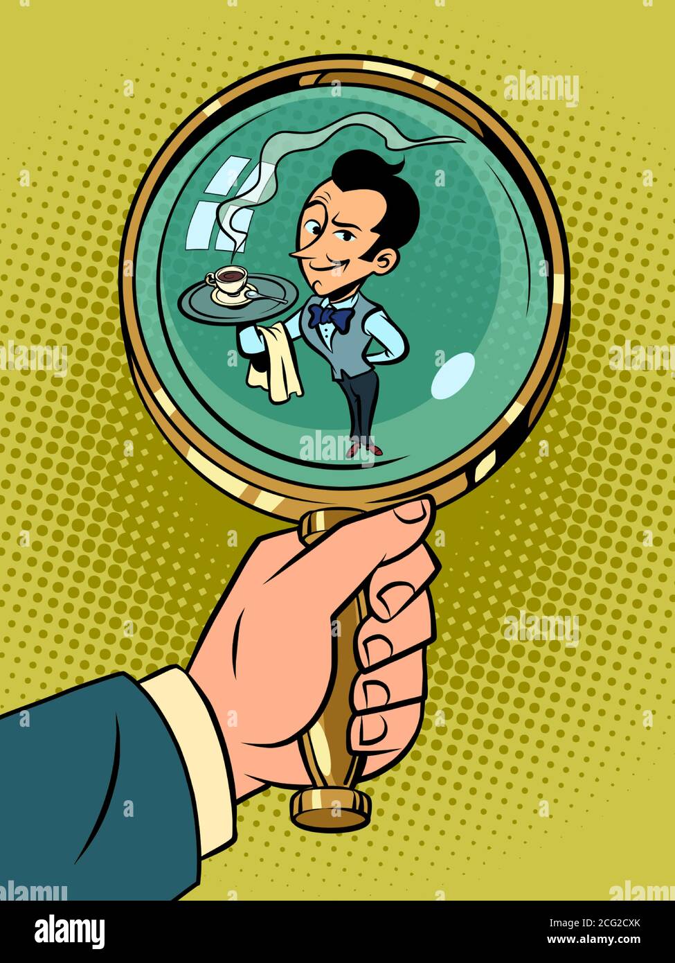 garçon avec une tasse de café ou de thé, concept de petite entreprise Illustration de Vecteur