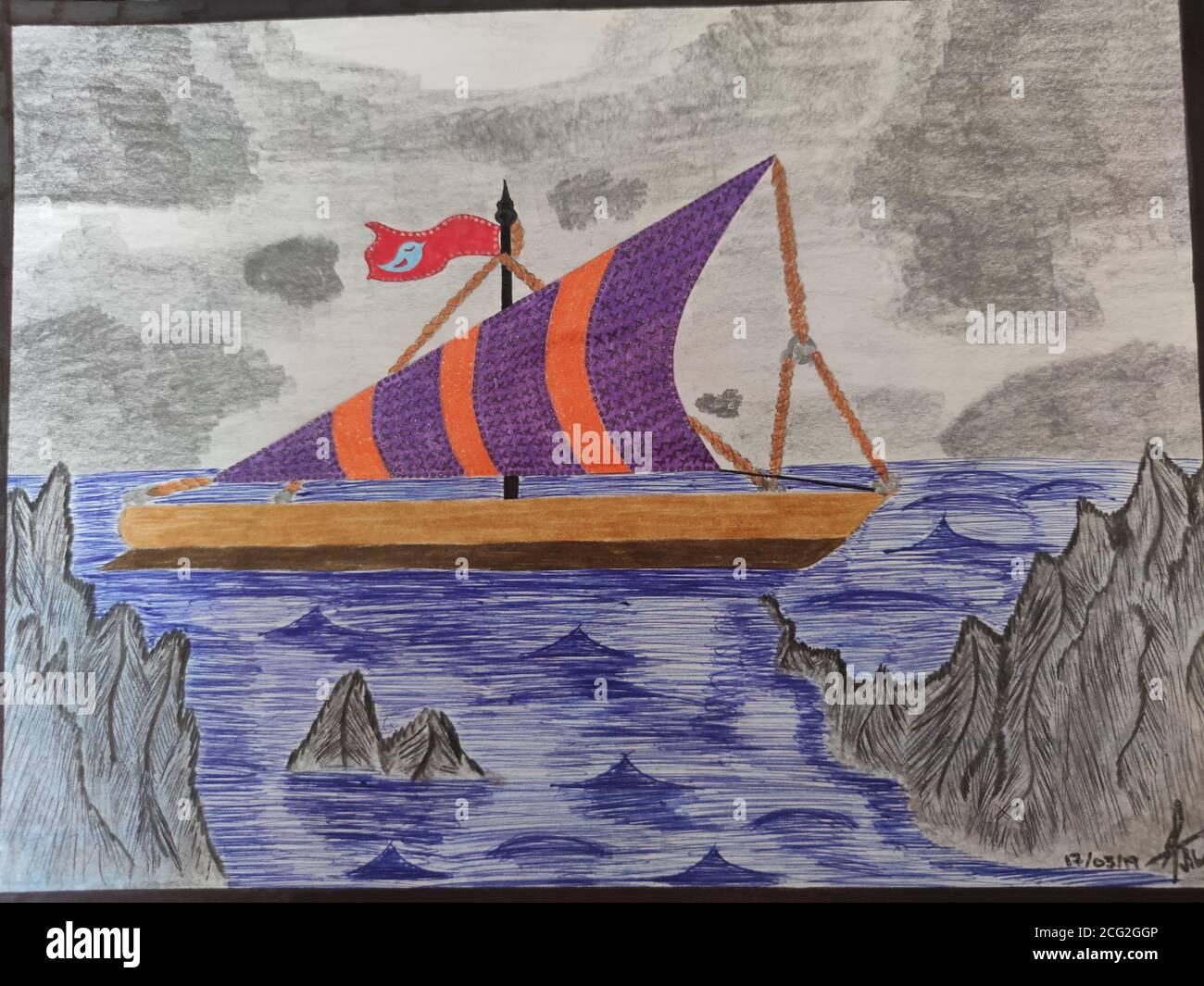 Dessin de bateau à voile Banque D'Images