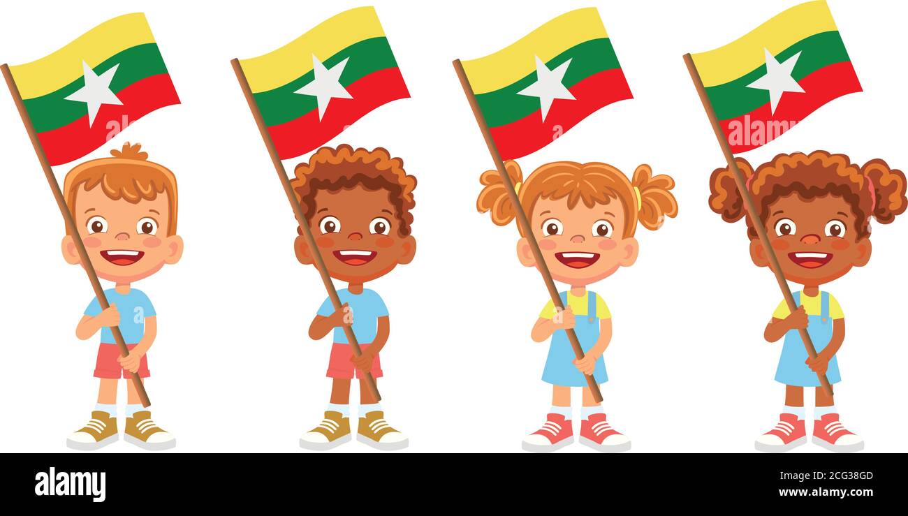 Drapeau birman dans la main Illustration de Vecteur
