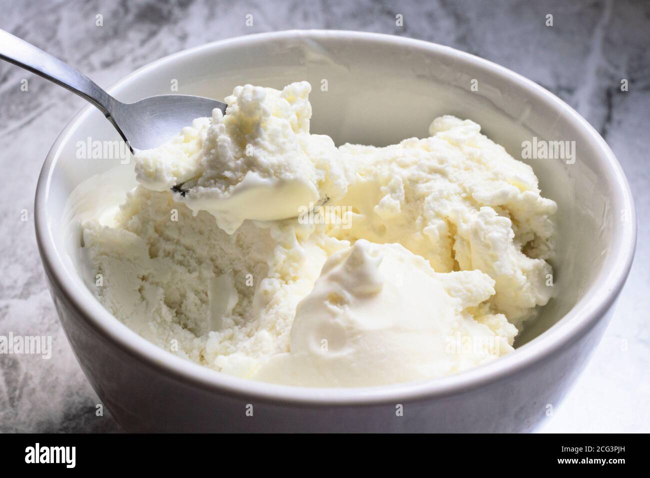 Cuillère de glace à la vanille. Foyer de la Sélétive... Banque D'Images