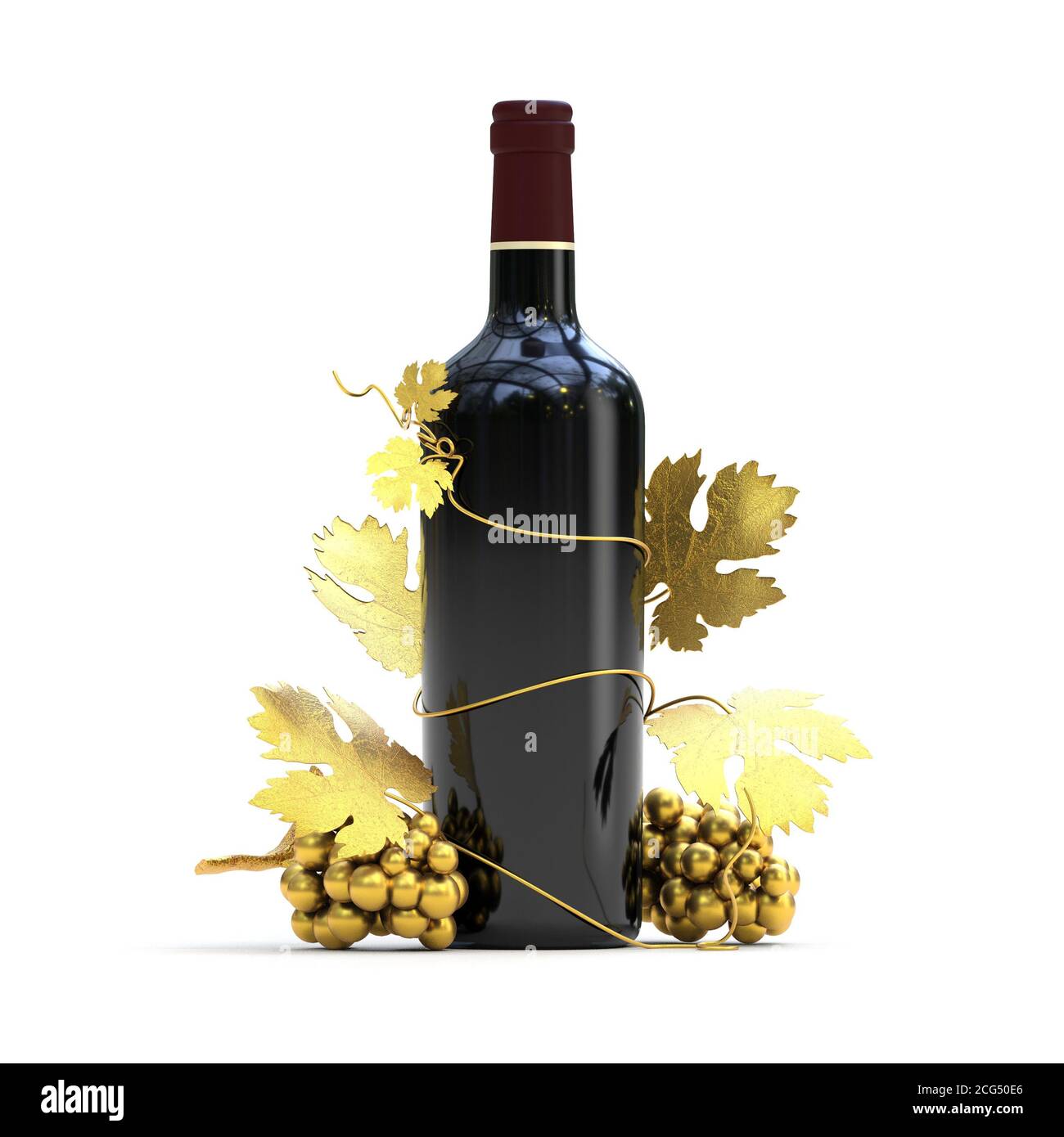 Bouteille de vin rouge et vin doré fond blanc rendu 3D Banque D'Images