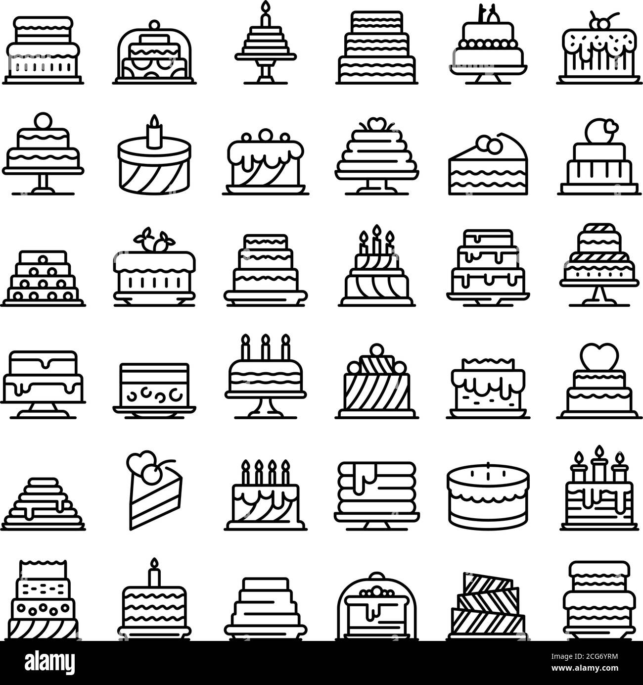 Jeu d'icônes de gâteau, style de contour Illustration de Vecteur