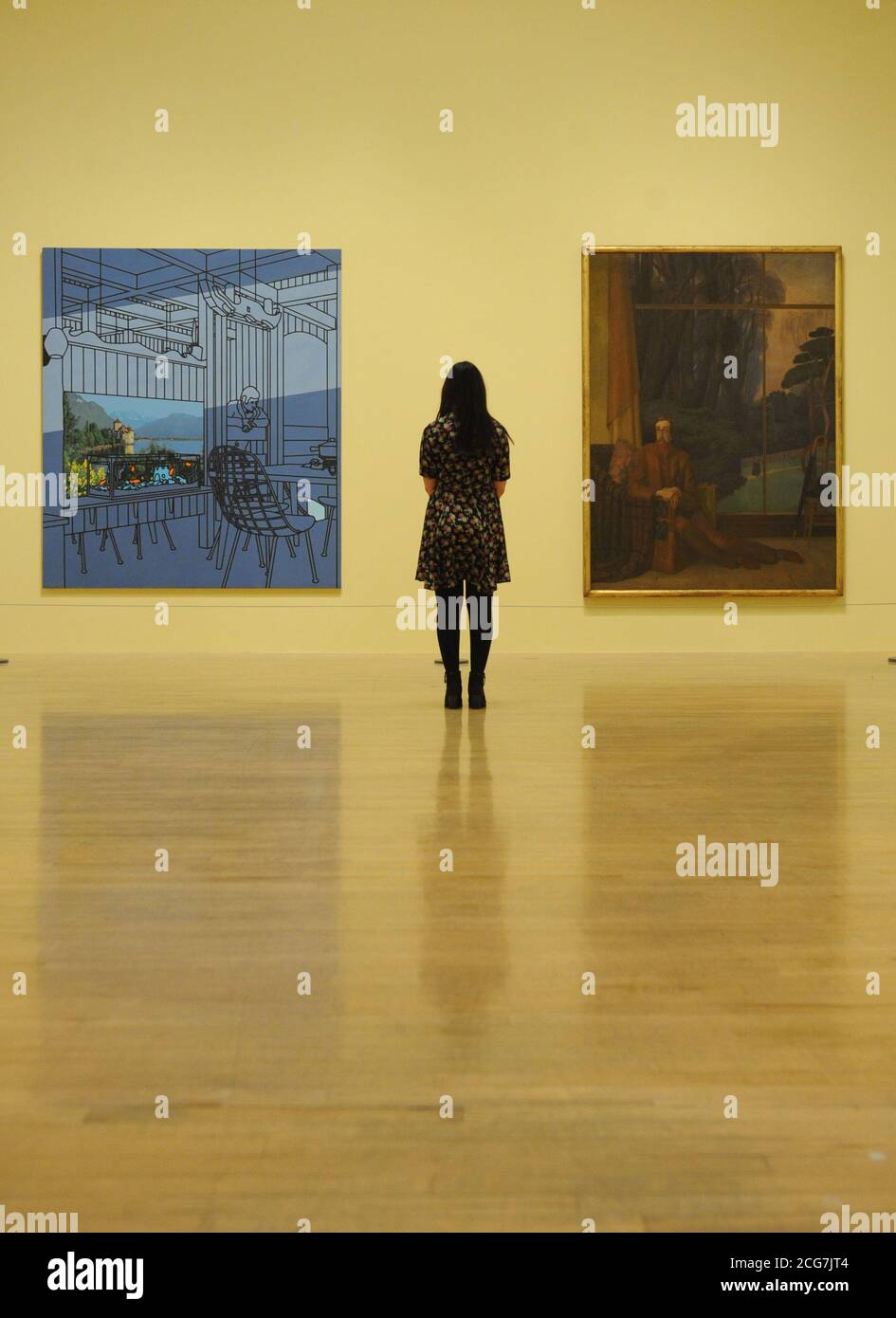 « After Lunch » (après le déjeuner) de Patrick Caulfield (à gauche) et « Lytton Strachey » de Henry Lamb, en spectacle côte à côte dans le cadre d'une nouvelle exposition à Tate Britain, Londres. Banque D'Images