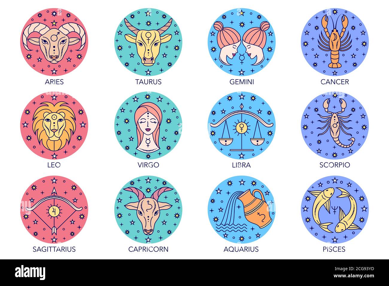 signes de zodiaque sur blanc Illustration de Vecteur
