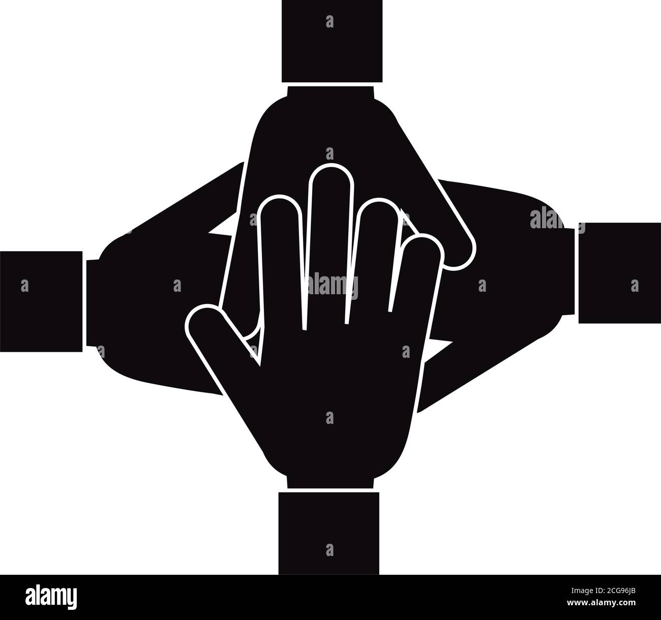 ensemble, les mains soutiennent le pictogramme de société de travail d'équipe, illustration vectorielle de style silhouette Illustration de Vecteur