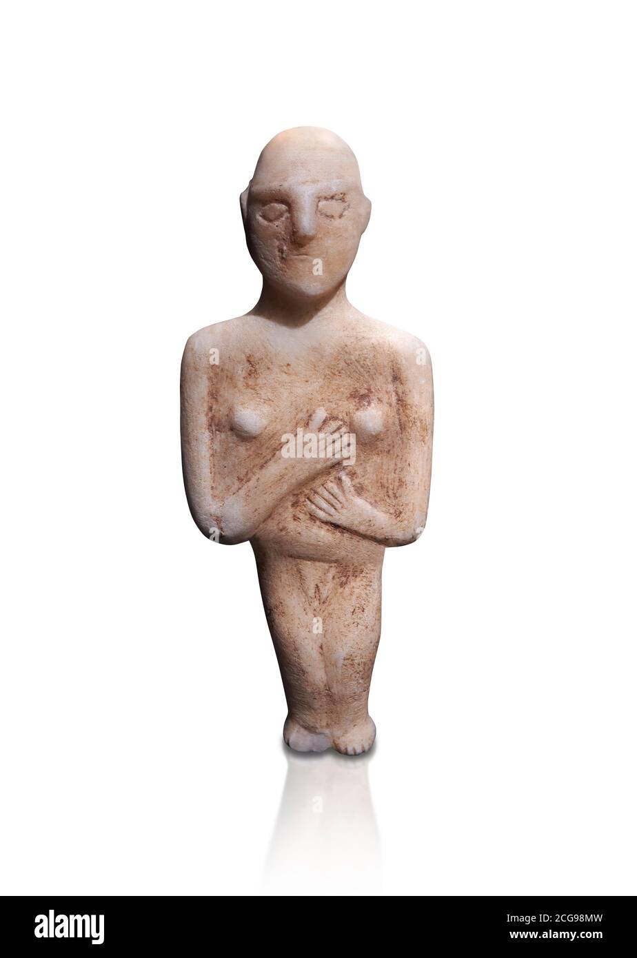 Post canonique femelle ancienne figurine grecque cycladique, pride fin Ccladique II à la période cycladique III (2500-2000 av. J.-C.)Musée d'art cycladique Athènes, chat Banque D'Images