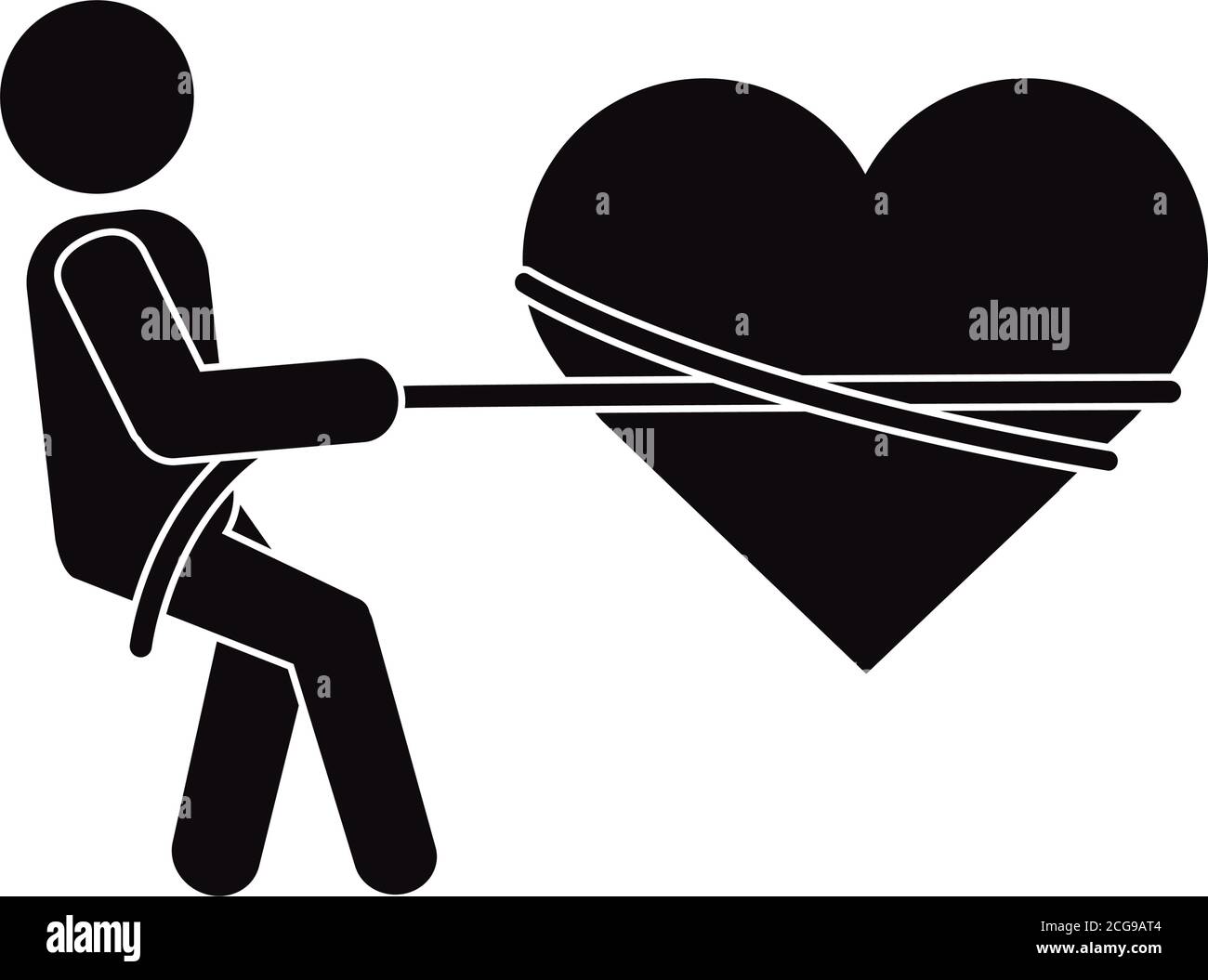 ensemble, personne coeur attaché avec corde relation romantique pictogramme style silhouette illustration vectorielle Illustration de Vecteur