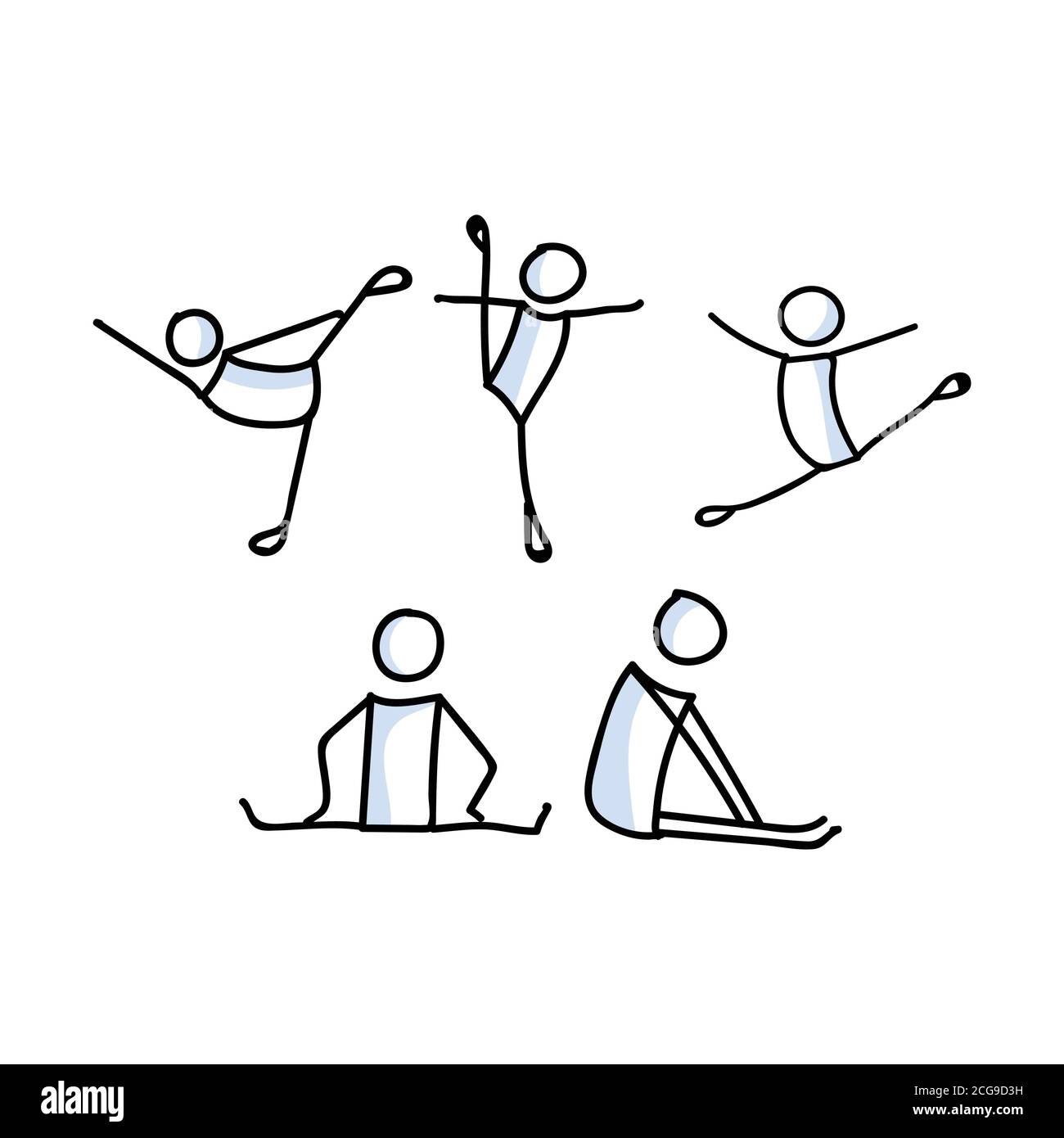 Stickman dessin main danseuse de ballet stretch set concept. Simple contour ballerina figure doodle icône clipart. Pour les artistes de studio de danse ou de théâtre Illustration de Vecteur