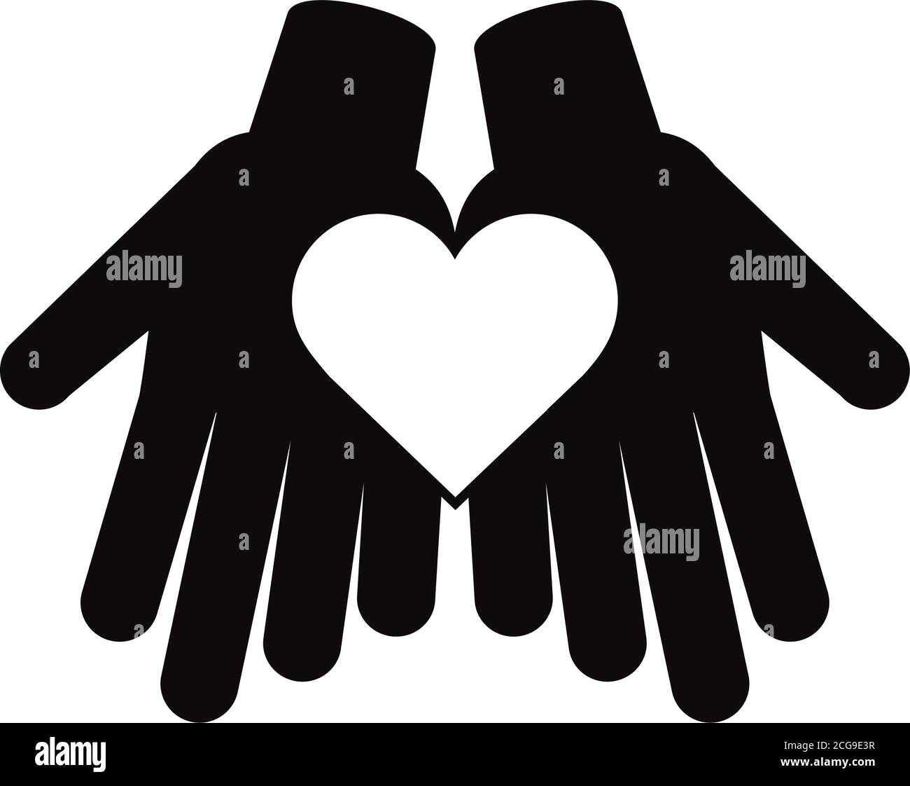 ensemble, les mains avec le coeur social pictogramme style illustration vectorielle de style de silhouette Illustration de Vecteur